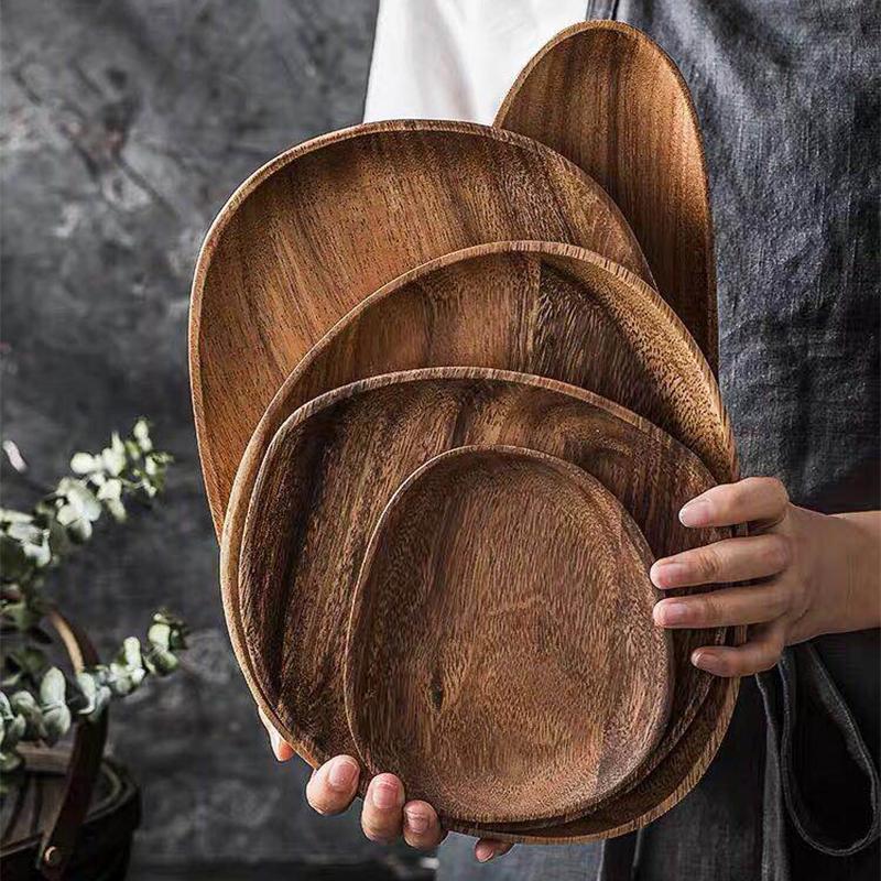 5pcs/lot Lovesickness Wood Irregular Oval Whole Solid Pan Fruit Dishes